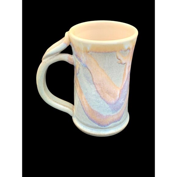 Vintage Handmade Stoneware Pottery Coffee Cup Mug Stein Opalescent Swirl Signed - Picture 1 of 8